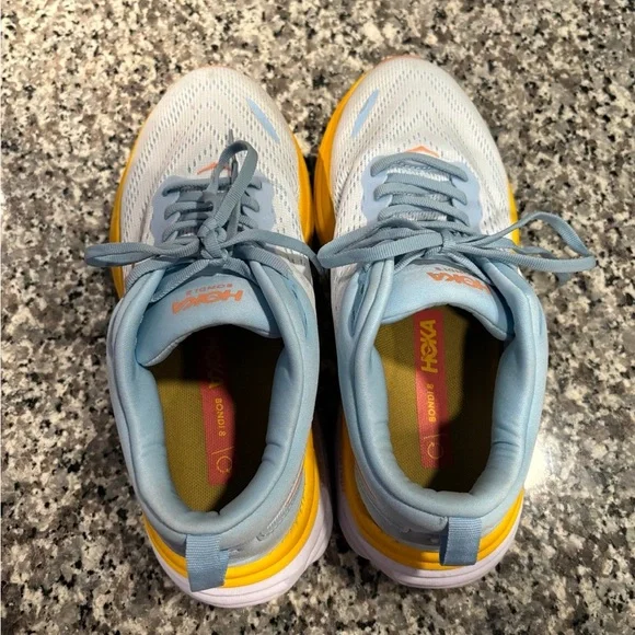 Hoka One Bondi 8 Blue and Yellow Running Shoes - Picture 5 of 11